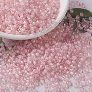 MIYUKI Round Rocailles Beads, Japanese Seed Beads, (RR203) Pink Lined Crystal, 8/0, 3mm, Hole: 1mm, about 2111~2277pcs/50g(SEED-X0055-RR0203)