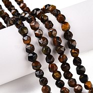 Natural Tiger Eye Beads Strands, Round, Faceted, 5.5~6x5.5~6.5mm, Hole: 1mm, about 60~62pcs/strand, 14.17~14.88''(36~37.2cm)(G-T138-227)