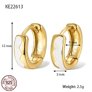 925 Sterling Silver Thick Hoop Earrings, with Enamel, for Women, Real 18K Gold Plated, White, 12x3mm(TA7225-3)
