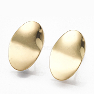 Brass Stud Earring Findings, with Loop, Oval, Real 18K Gold Plated, 18x11.5mm, Hole: 2mm, Pin: 0.7mm(KK-S348-351)