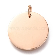 Ion Plating(IP) 304 Stainless Steel Charms, Manual Polishing, with Jump Rings, Blank Stamping Tag, Flat Round, Rose Gold, 20x1mm, Hole: 3.5mm(EJEW-L238-03E-RG)
