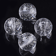 Transparent Acrylic Beads, Glitter Beads, Round, Clear, 16x15.5mm, Hole: 2mm(X-TACR-N009-07B-01)