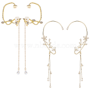 4Pcs 4 Style Crystal Rhinestone Flower Cuff Earrings with Enamel, Alloy Chain Tassel Climber Wrap Around Earrings for Women, Golden, 108~155mm, 1Pc/style(EJEW-AN0001-61)