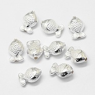 Sterling Silver Beads, Fish, Silver, 12.5x8.7x5.8mm, Hole: 1.3mm(X-STER-G012-04S)