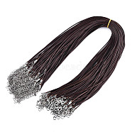 Waxed Cotton Cord Necklace Making, with Alloy Lobster Claw Clasps and Iron End Chains, Platinum, Coffee, 17.12 inch(43.5cm), 1.5mm(MAK-S034-005)