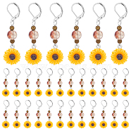 Elite 30Pcs Sunflower Resin Charm Stitch Marker with Glass Bead, with 304 Stainless Steel & Brass Findings, Gold, 55mm, Pin: 0.5mm(AJEW-PH0003-80)