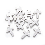 201 Stainless Steel Pendants, Cross, Stainless Steel Color, 18x13x0.7mm, Hole: 1.6mm(STAS-L233-074P)