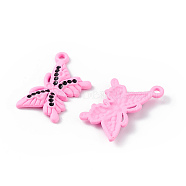 Spray Painted Alloy Pendants, Butterfly Charm, Pink, 13x20.5x2.5mm, Hole: 1.5mm(PALLOY-K001-24)