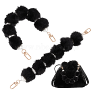 Fluffy Short Bag Straps, Alloy Decorative Chain with Swivel Clasp & Imitation Plastic Pearl, Black, 30x3.5cm(FIND-WH0152-094A)