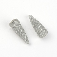 Resin Cabochons, DIY Accessories, with Glitter Powder, Horn, Silver, 25.5x10x9mm(RESI-WH0014-42C)