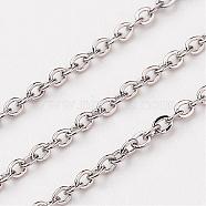 304 Stainless Steel Cable Chains, Unwelded, Flat Oval, Stainless Steel Color, 2x1.5x0.4mm(CHS-K002-02-1.5mm)
