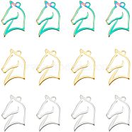 12Pcs 3 Colors 304 Stainless Steel Pendants, Horse, Mixed Color, 21x14.5x1.5mm, Hole: 1.8mm, 4pcs/color(STAS-UN0038-79)