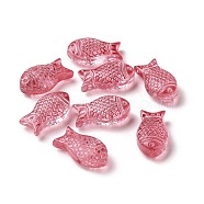 Transparent Spray Painted Glass Beads, Fish, Indian Red, 15x8x5mm, Hole: 1mm(GLAA-I050-10I)