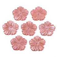 Natural Freshwater Shell Beads, Carved, Dyed, Flower, Light Coral, 28x28x3mm, Hole: 1.6mm(SHEL-N026-10B)