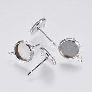 304 Stainless Steel Stud Earring Settings, with Loop, Flat Round, Stainless Steel Color, 13x10mm, Hole: 2mm, Pin: 0.7mm, Tray: 8mm(STAS-F139-053P-8mm)