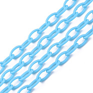 Opaque Acrylic Cable Chains, Horse Eye, Light Sky Blue, 13x8x2mm, 18.5 inch~19.29 inch(47~49cm)/strand(X-SACR-N010-001C)