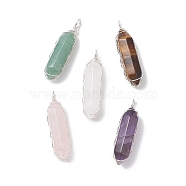 Natural Mixed Gemstone Double Terminal Pointed Pendants, Faceted Bullet Charms with Copper Wire Wrapped, Silver, 37~38x10x9.5mm, Hole: 2.5mm(PALLOY-JF02058)