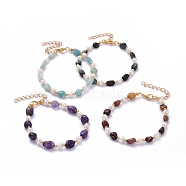 Natural Gemstone Beaded Bracelets, with Natural Pearl Beads, Brass Beads and 304 Stainless Steel Lobster Claw Clasps, 9-1/2 inch(24.2cm)(BJEW-JB05265)