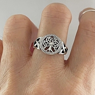 Alloy Plain Band Rings,Tree of Life, Flat Round, Antique Silver, US Size 6(16.5mm)(PW-WGB6323-06)