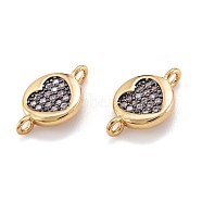 Brass Micro Pave Clear Cubic Zirconia Beads Links Connectors, Long-Lasting Plated, Flat Round with Heart, Real 18K Gold Plated, 13x8x3mm, Hole: 1.4mm(X-ZIRC-M114-36G)