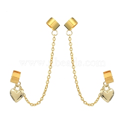 Brass Cuff Earrings, Long Chains Double Non Piercing Earrings with Alloy Charms, Heart, Golden, 103mm(EJEW-JE05407-01)