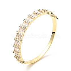 Clear Cubic Zirconia Hinged Bangle, Brass Jewelry for Women, Cadmium Free & Nickel Free & Lead Free, Real 18K Gold Plated, Inner Diameter: 2-1/4 inch(5.8cm)(BJEW-J165-17G)