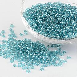 8/0 Glass Seed Beads, Silver Lined Round Hole, Round, Pale Turquoise, 3mm, Hole: 1mm, about 1097pcs/50g(X-SEED-A005-3mm-23)