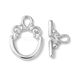 Tibetan Style Toggle Clasps, Cadmium Free & Nickel Free & Lead Free, Platinum, Flat Round: 20x15x2mm, Hole: 2x3mm, Bar: 17x9x2mm, Hole: 2x3mm, about 500pcs/1000g(TIBE-2106-P-NR)