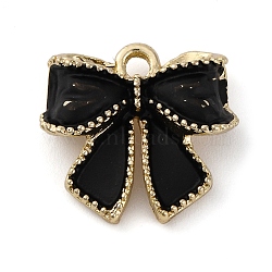 Spray Painted Rack Plating Alloy Pendants, Bowknot, Golden, Black, 15.5x16.5x5mm, Hole: 2mm(FIND-U011-01G-03)
