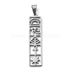 304 Stainless Steel Pendants, Rectangle Charm, Stainless Steel Color, 34x8x1.4mm, Hole: 5.5x3mm(STAS-D036-14A-P)