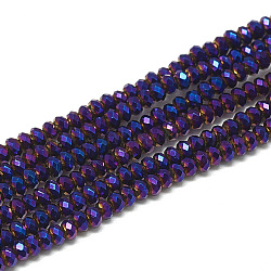 Electroplate Glass Beads Strands, Faceted, Rondelle, Purple, 2.5x1.5mm, Hole: 0.8mm, about 160~165pcs/strand, 13.78 inch~14.17 inch(35~36cm)(X-EGLA-Q112-C08)