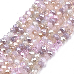 Electroplate Glass Beads Strands, AB Color Plated, Faceted, Rondelle, Pink, 2mm, Hole: 0.7mm, about 188~198pcs/Strand, 12.60 inch~13.11 inch(32~33.3cm)(X-EGLA-S192-001B-B02)