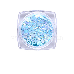 Hexagon Shining Nail Art Decoration Accessories, with Glitter Powder and Sequins, DIY Sparkly Paillette Tips Nail, Light Sky Blue, Powder: 0.1~0.5x0.1~0.5mm, Sequin: 0.5~3.5x0.5~3.5mm, about 1g/box(MRMJ-T063-546I)