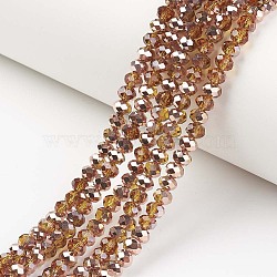Electroplate Transparent Glass Beads Strands, Half Copper Plated, Faceted, Rondelle, Peru, 3x2mm, Hole: 0.8mm, about 150~155pcs/strand, 15~16 inch(38~40cm)(EGLA-A034-T2mm-N07)