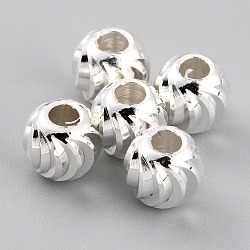 Brass Beads, Long-Lasting Plated, Corrugated Round, 925 Sterling Silver Plated, 5.5x5mm, Hole: 2mm(KK-O133-315E-S)