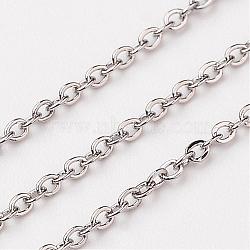 304 Stainless Steel Cable Chains, Unwelded, Flat Oval, Stainless Steel Color, 2x1.5x0.4mm(CHS-K002-02-1.5mm)