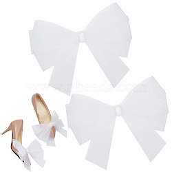 Bowknot Organza Shoe Decorations, White, 175x185x8mm(FIND-WH0423-94A)