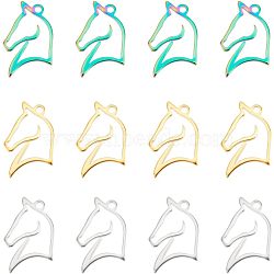 12Pcs 3 Colors 304 Stainless Steel Pendants, Horse, Mixed Color, 21x14.5x1.5mm, Hole: 1.8mm, 4pcs/color(STAS-UN0038-79)