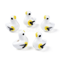 Handmade Porcelain Beads, Famille Rose Style, Pigeon, White, 18x16.5~17x11~11.5mm, Hole: 2mm(PORC-N007-004F)