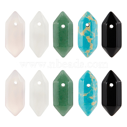 10pcs 5 style Gemstone Double Terminal Pointed Pendants, Faceted Bullet Charm, 18.5~20x8~9x8~9mm, Hole: 1.5mm, 2pcs/style(G-OC0004-18)