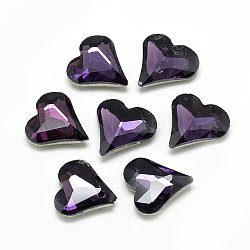 Pointed Back Glass Rhinestone Cabochons, Faceted, Back Plated, Heart, Purple, 12x11.8x4.5mm(RGLA-T031-12x13mm-17)