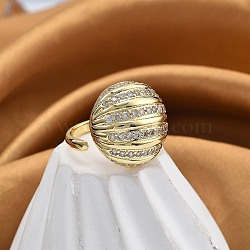 Rack Plating Brass Micro Pave Clear Cubic Zirconia Cuff Finger Rings for Women, Long-Lasting Plated, Shell Shape, Real 18K Gold Plated, 19.5mm(RJEW-M028-41G)