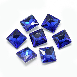 Pointed Back Glass Rhinestone Cabochons, Back Plated, Faceted, Square, Royal Blue, 8x8x3.5mm(RGLA-T027-8x8mm-11)