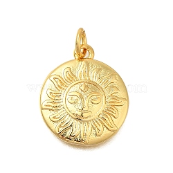 Flat Round with Sun Rack Plating Brass Pendants, Lead Free & Cadmium Free, Long-Lasting Plated, Real 18K Gold Plated, 17.5x15x2.5mm, Hole: 3.5mm(KK-I716-18G)