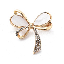 Bowknot Alloy Crystal Rhinestone Brooch, with Acrylic, Golden, 36.5x36.5mm(JEWB-C037-05G)