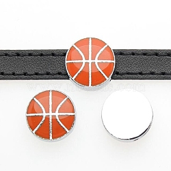 Alloy Enamel Slide Charms, Platinum, Basketball, Indian Red, 13.5x6mm, Hole: 8x2mm(ENAM-WH0061-19)