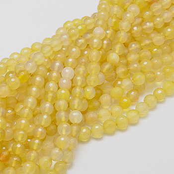 Natural Agate Beads Strands, Faceted, Dyed, Round, Gold, 8mm, Hole: 1mm, about 48pcs/strand, 15 inch