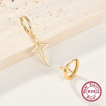 2 Pair 2 Style 925 Sterling Silver Hollow Star Dangle Hoop Earrings Sets for Women, Real 18K Gold Plated, 12x12.5mm & 35mm, 1 Pair/style