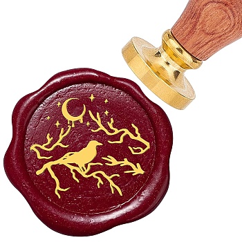 Brass Wax Seal Stamps with Rosewood Handle, for DIY Scrapbooking, Raven, 25mm