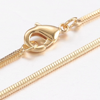 Brass Square Snake Chain Necklaces, with Lobster Claw Clasps, Real 18K Gold Plated, 17.7 inch(45cm)